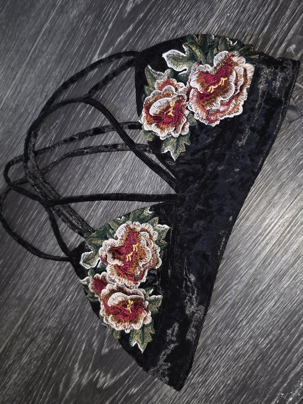 Forever 21 Black Velvet Floral Appliqué Bralette
